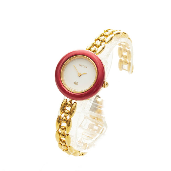 グッチ チェンジベゼル メッキ 腕時計 レディース GUCCI クオーツ ホワイト文字盤 【中古】