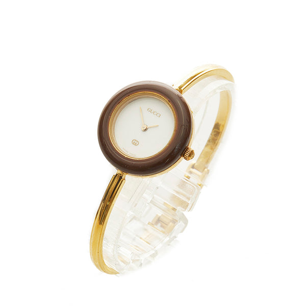 グッチ チェンジベゼル メッキ 腕時計 レディース GUCCI クオーツ ホワイト文字盤 【中古】