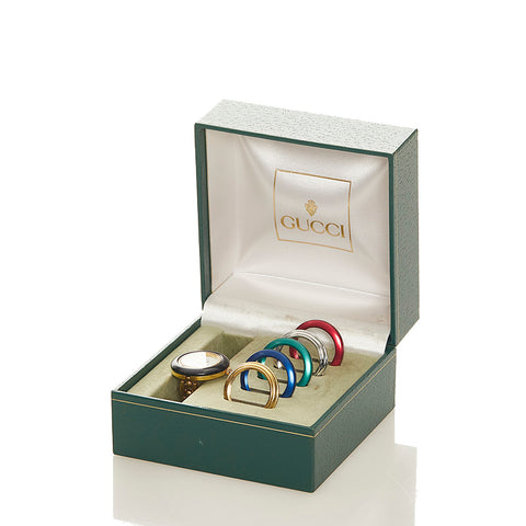 グッチ チェンジベゼル メッキ 腕時計 レディース GUCCI クオーツ ホワイト文字盤 【中古】