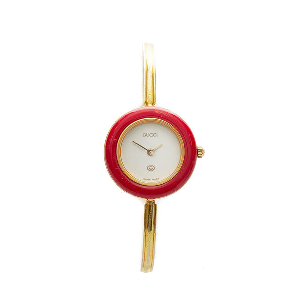 グッチ チェンジベゼル メッキ 腕時計 レディース GUCCI クオーツ ホワイト文字盤 【中古】