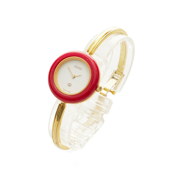 グッチ チェンジベゼル メッキ 腕時計 レディース GUCCI クオーツ ホワイト文字盤 【中古】