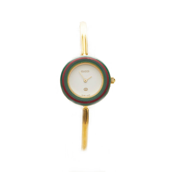 グッチ  チェンジベゼル メッキ 腕時計 レディース GUCCI クオーツ ホワイト文字盤 【中古】