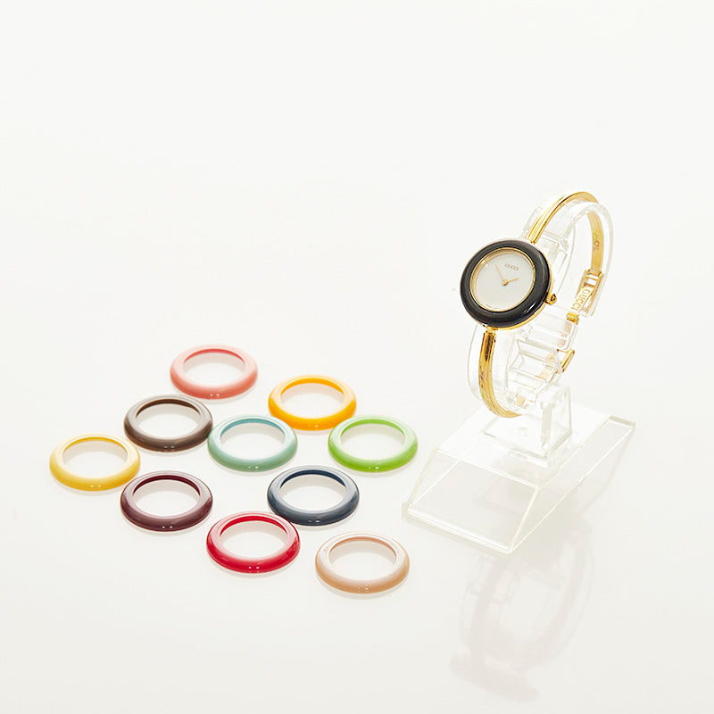 グッチ チェンジベゼル メッキ 腕時計 レディース GUCCI クオーツ ホワイト文字盤 【中古】