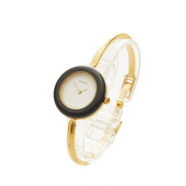 グッチ チェンジベゼル メッキ 腕時計 レディース GUCCI クオーツ ホワイト文字盤 【中古】