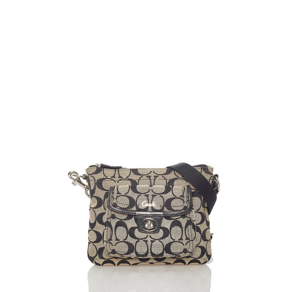 コーチ ベージュ ブラック キャンバス レザー ショルダーバッグ レディース COACH 【中古】