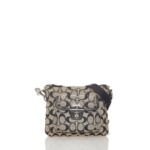 コーチ ベージュ ブラック キャンバス レザー ショルダーバッグ レディース COACH 【中古】