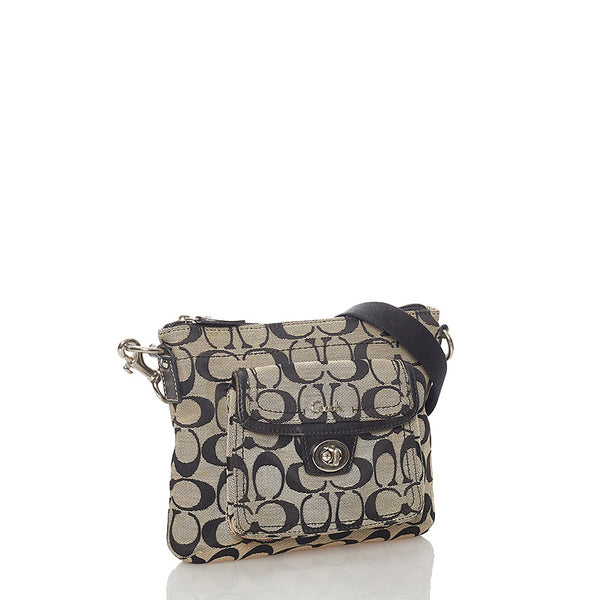 コーチ ベージュ ブラック キャンバス レザー ショルダーバッグ レディース COACH 【中古】
