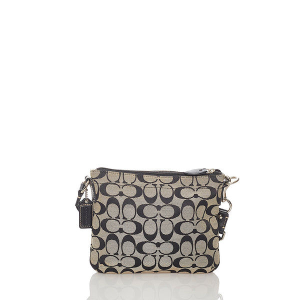 コーチ ベージュ ブラック キャンバス レザー ショルダーバッグ レディース COACH 【中古】