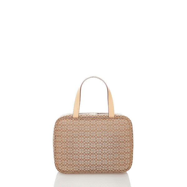 コーチ ミニシグネチャー ハンドバッグ ベージュ ブラウン キャンバス レザー レディース COACH 【中古】