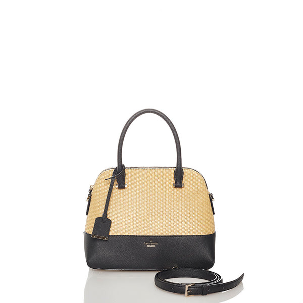 ケイトスペード アイボリー ブラック ストロー レザー ハンドバッグ ショルダーバッグ 2way レディース Kate Spade 【中古】