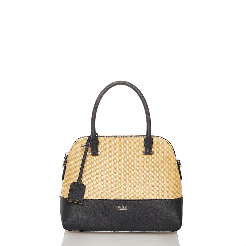 ケイトスペード アイボリー ブラック ストロー レザー ハンドバッグ ショルダーバッグ 2way レディース Kate Spade 【中古】