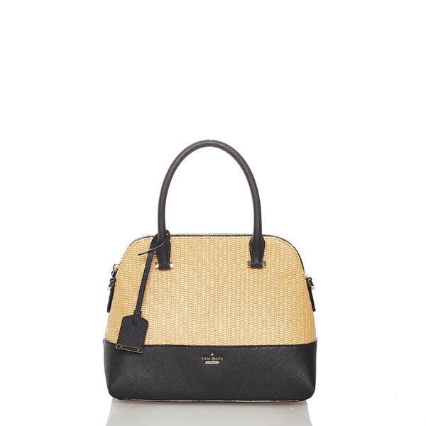 ケイトスペード アイボリー ブラック ストロー レザー ハンドバッグ ショルダーバッグ 2way レディース Kate Spade 【中古】