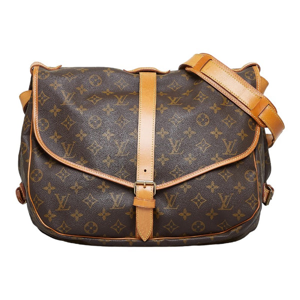 ルイ ヴィトン モノグラム ソミュール35 斜め掛け ショルダーバッグ M42254 ブラウン PVC レザー レディース LOUIS VUITTON 【中古】