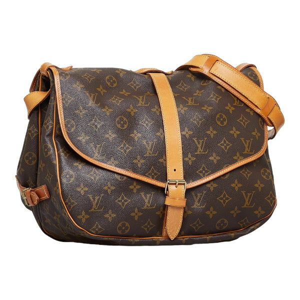 ルイ ヴィトン モノグラム ソミュール35 斜め掛け ショルダーバッグ M42254 ブラウン PVC レザー レディース LOUIS VUITTON 【中古】