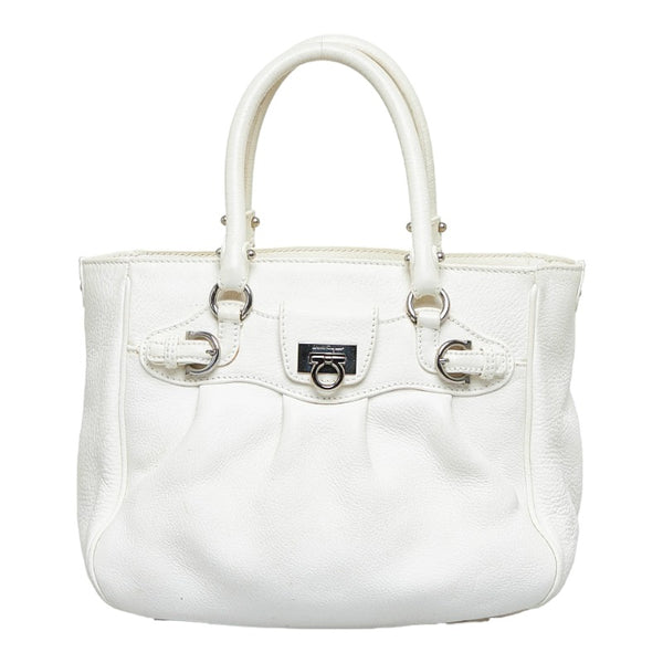 サルヴァトーレフェラガモ ガンチーニ トートバッグ ハンドバッグ AB-21 7421 ホワイト レザー レディース Salvatore Ferragamo 【中古】