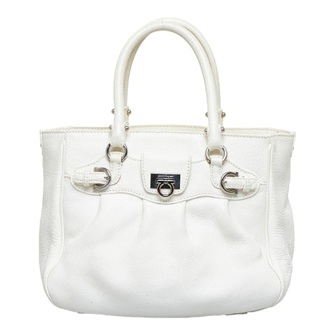 サルヴァトーレフェラガモ ガンチーニ トートバッグ ハンドバッグ AB-21 7421 ホワイト レザー レディース Salvatore Ferragamo 【中古】