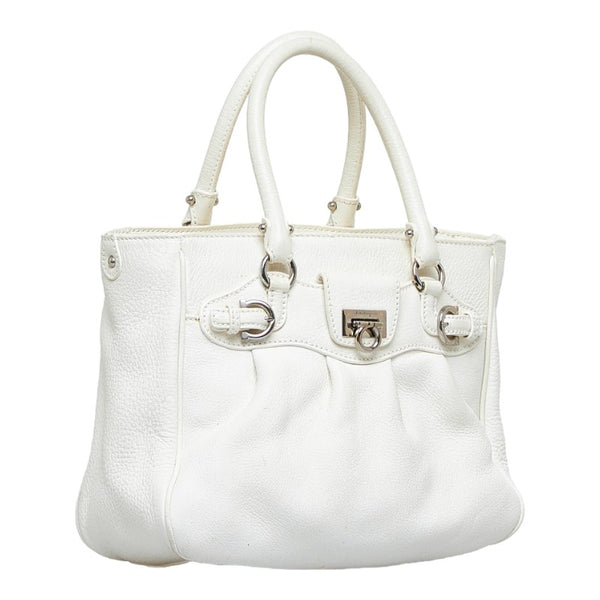 サルヴァトーレフェラガモ ガンチーニ トートバッグ ハンドバッグ AB-21 7421 ホワイト レザー レディース Salvatore Ferragamo 【中古】