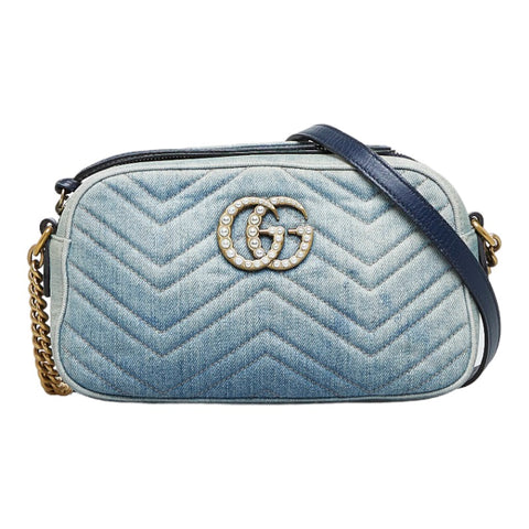 グッチ GGマーモント キルティング 斜め掛け ショルダーバッグ 447632 インディゴブルー  デニム レザー レディース GUCCI 【中古】