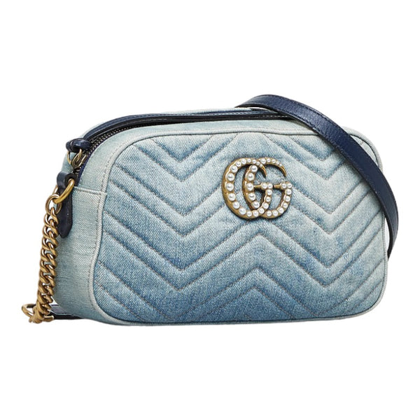 グッチ GGマーモント キルティング 斜め掛け ショルダーバッグ 447632 インディゴブルー  デニム レザー レディース GUCCI 【中古】