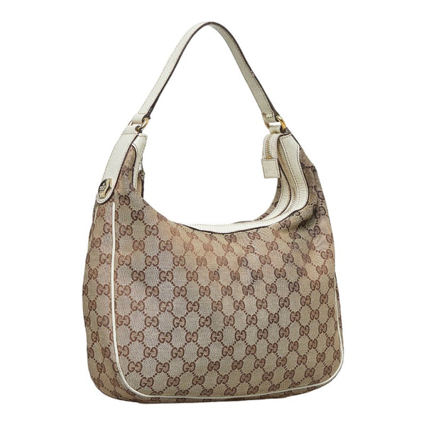 グッチ GGキャンバス ワンショルダーバッグ ハンドバッグ 153010 ブラウン ホワイト キャンバス レザー レディース GUCCI 【中古】