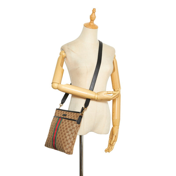 グッチ GGキャンバス シェリーライン 斜め掛け ショルダーバッグ  388926 ベージュ キャンバス レザー レディース GUCCI 【中古】