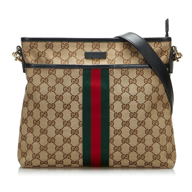 グッチ GGキャンバス シェリーライン 斜め掛け ショルダーバッグ  388926 ベージュ キャンバス レザー レディース GUCCI 【中古】