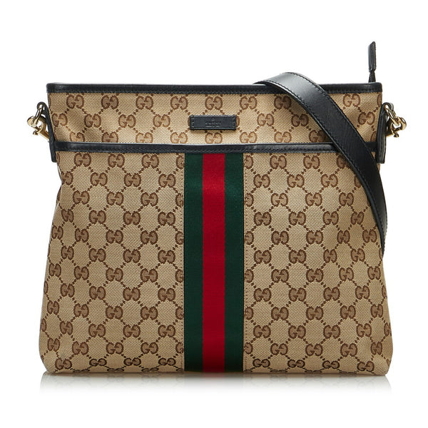 グッチ GGキャンバス シェリーライン 斜め掛け ショルダーバッグ  388926 ベージュ キャンバス レザー レディース GUCCI 【中古】