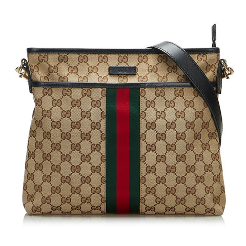 グッチ GGキャンバス シェリーライン 斜め掛け ショルダーバッグ  388926 ベージュ キャンバス レザー レディース GUCCI 【中古】