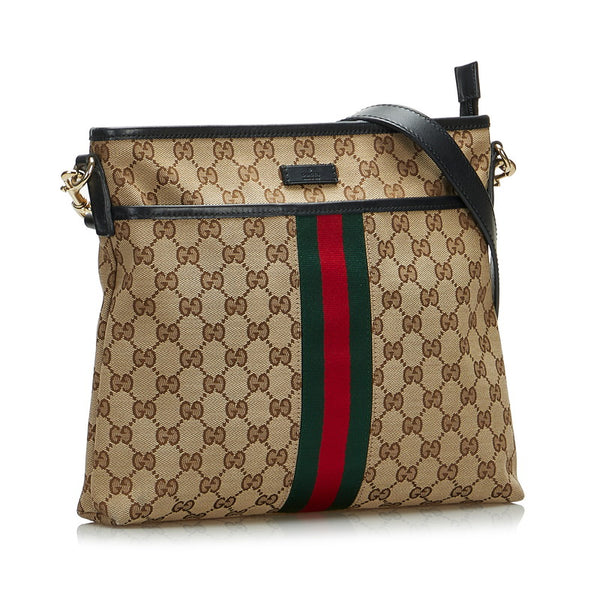 グッチ GGキャンバス シェリーライン 斜め掛け ショルダーバッグ  388926 ベージュ キャンバス レザー レディース GUCCI 【中古】