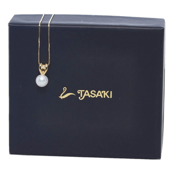 タサキ K18YG イエローゴールド アコヤパール7.3mm ダイヤ0.01ct ネックレス レディース TASAKI 【中古】
