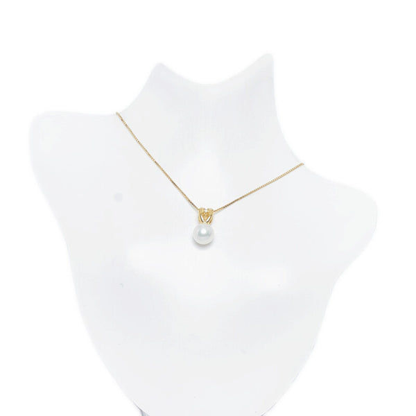 タサキ K18YG イエローゴールド アコヤパール7.3mm ダイヤ0.01ct ネックレス レディース TASAKI 【中古】