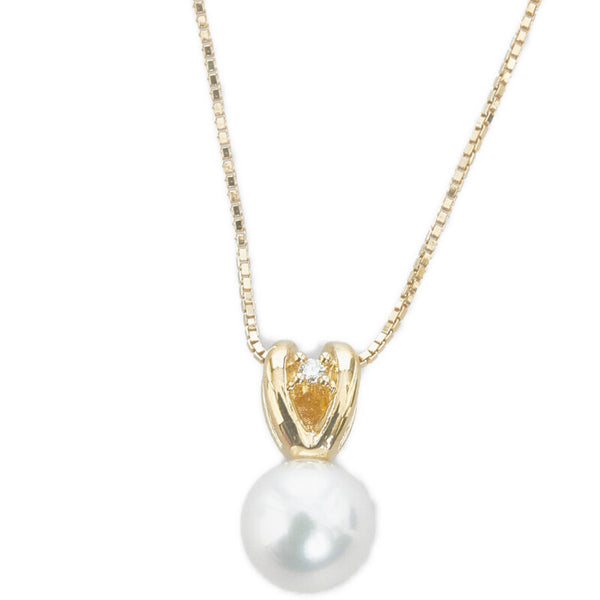 タサキ K18YG イエローゴールド アコヤパール7.3mm ダイヤ0.01ct ネックレス レディース TASAKI 【中古】
