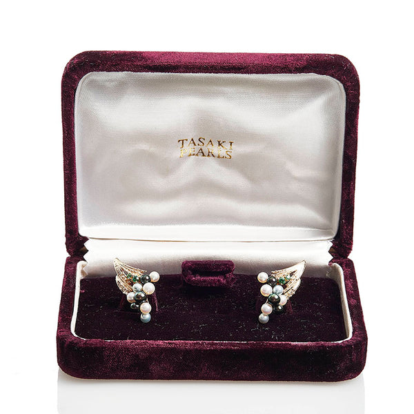 タサキ K14YG イエローゴールド アコヤパール4～5mm グリーンガーネット 9ｐｃｓ×2 イヤリング レディース TASAKI 【中古】