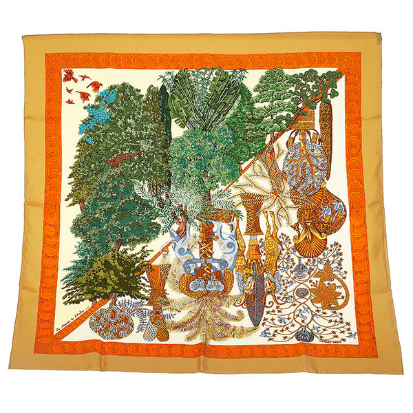 エルメス カレ90 Les Legendes de L'Arbre 木の伝説 スカーフ ゴールド マルチカラー シルク レディース HERMES 【中古】