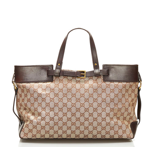 グッチ GGキャンバス ハンドバッグ トートバッグ 106251 ブラウン キャンバス レザー レディース GUCCI 【中古】