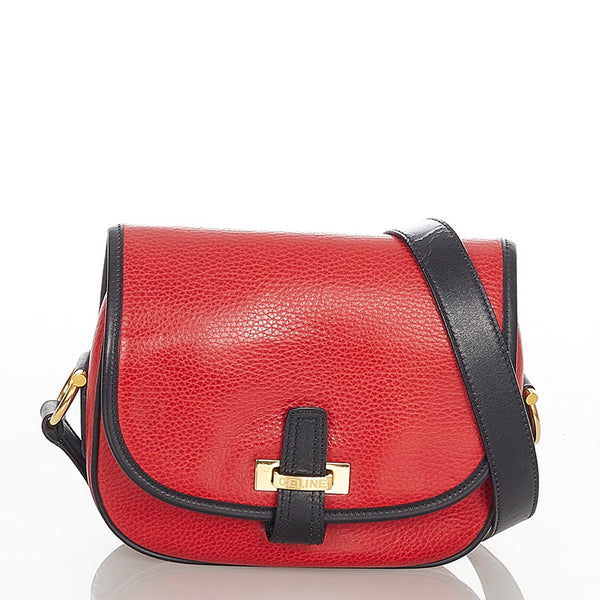 セリーヌ レッド ブラック レザー ショルダーバッグ レディース CELINE 【中古】