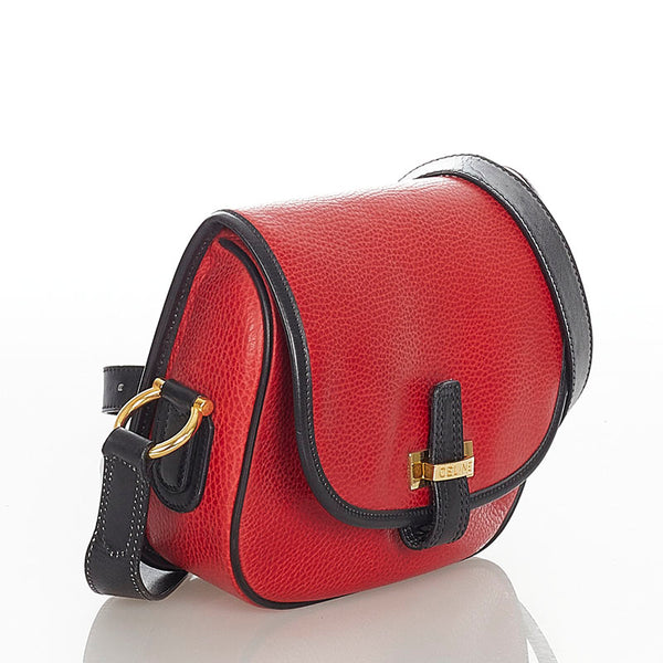 セリーヌ レッド ブラック レザー ショルダーバッグ レディース CELINE 【中古】