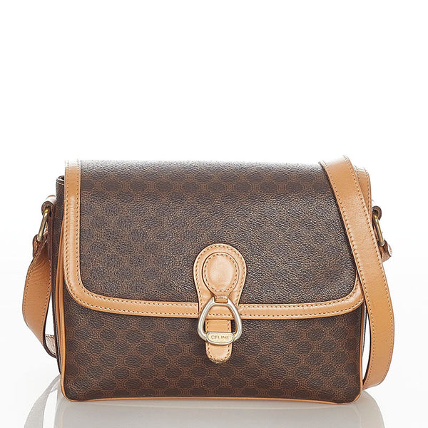 セリーヌ マカダム ブラウン PVC レザー ショルダーバッグ レディース CELINE 【中古】