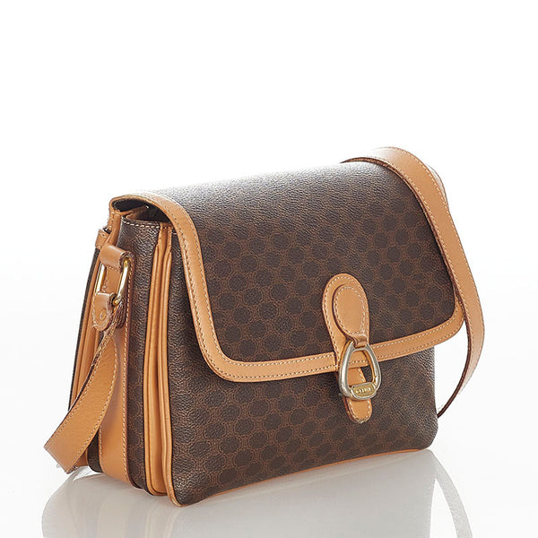 セリーヌ マカダム ブラウン PVC レザー ショルダーバッグ レディース CELINE 【中古】