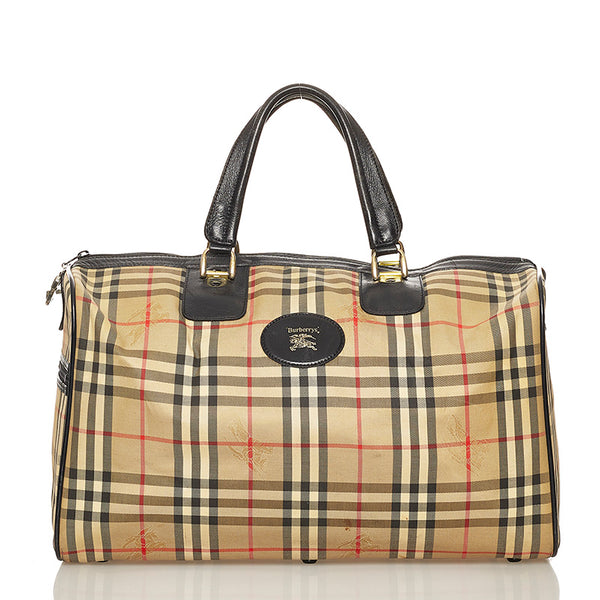バーバリー ノバチェック ベージュ キャンバス ボストンバッグ レディース BURBERRY 【中古】
