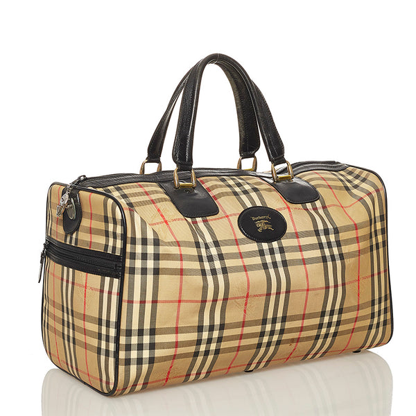 バーバリー ノバチェック ベージュ キャンバス ボストンバッグ レディース BURBERRY 【中古】
