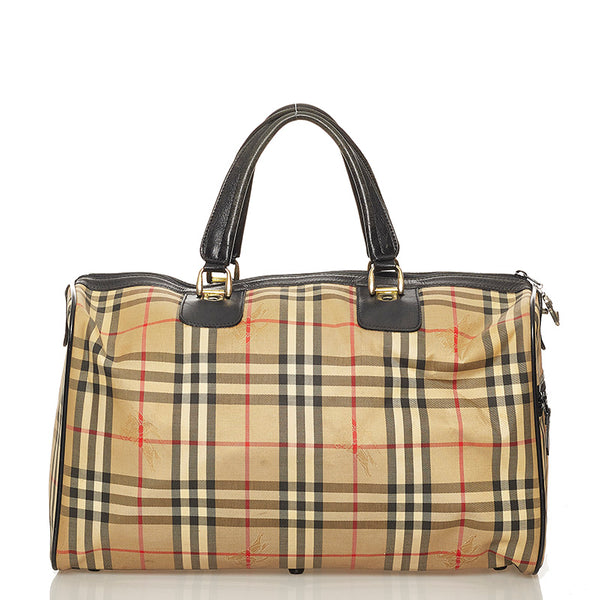 バーバリー ノバチェック ベージュ キャンバス ボストンバッグ レディース BURBERRY 【中古】