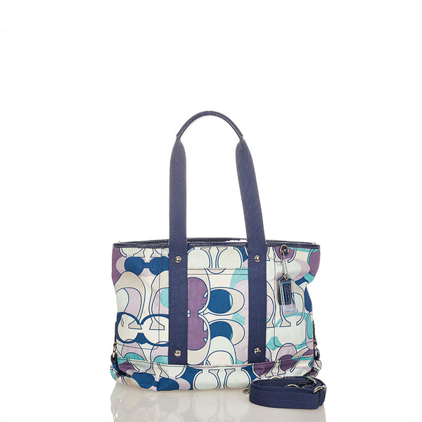 コーチ カラフルトートバッグ ブルー パープル ホワイト ナイロン キャンバス ショルダーバッグ トートバッグ レディース COACH 【中古】