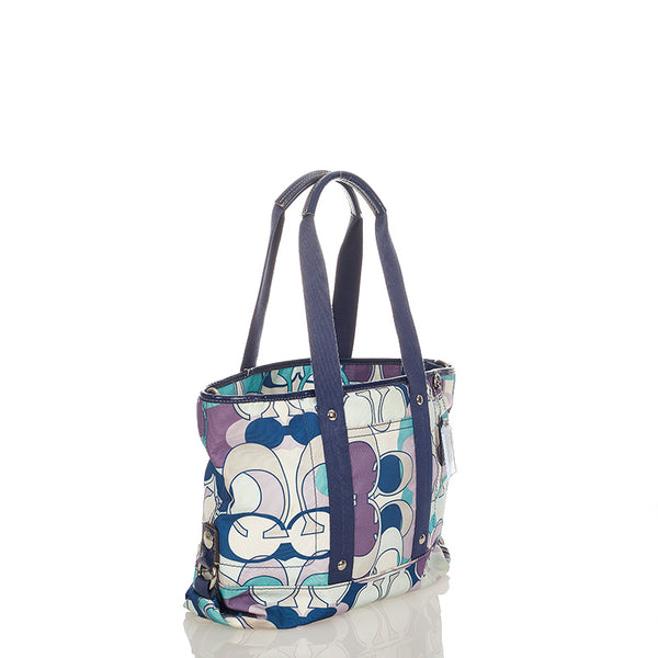 コーチ カラフルトートバッグ ブルー パープル ホワイト ナイロン キャンバス ショルダーバッグ トートバッグ レディース COACH 【中古】