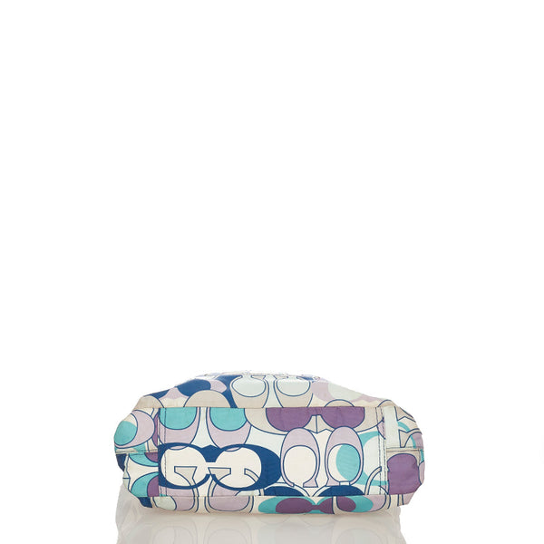 コーチ カラフルトートバッグ ブルー パープル ホワイト ナイロン キャンバス ショルダーバッグ トートバッグ レディース COACH 【中古】