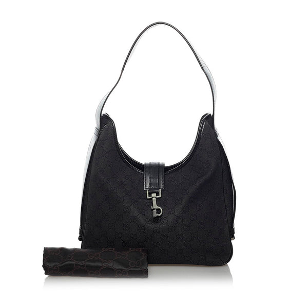 グッチ GGキャンバス ワンショルダーバッグ 143746 ブラック キャンバス レザー レディース GUCCI 【中古】