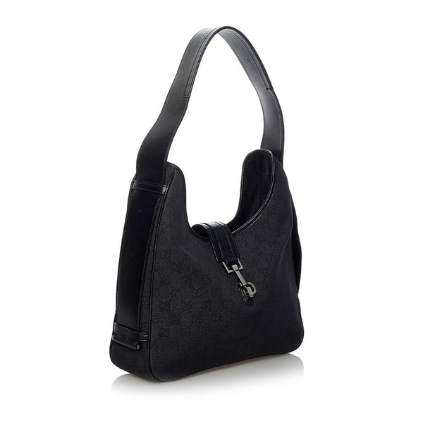 グッチ GGキャンバス ワンショルダーバッグ 143746 ブラック キャンバス レザー レディース GUCCI 【中古】