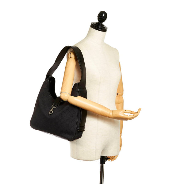 グッチ GGキャンバス ワンショルダーバッグ 143746 ブラック キャンバス レザー レディース GUCCI 【中古】