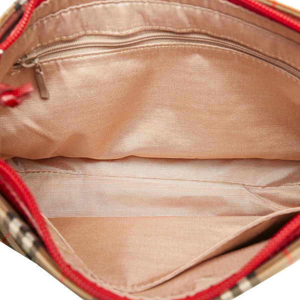 バーバリー ノバチェック シャドーホース ハンドバッグ ベージュ レッド キャンバス レザー レディース BURBERRY 【中古】