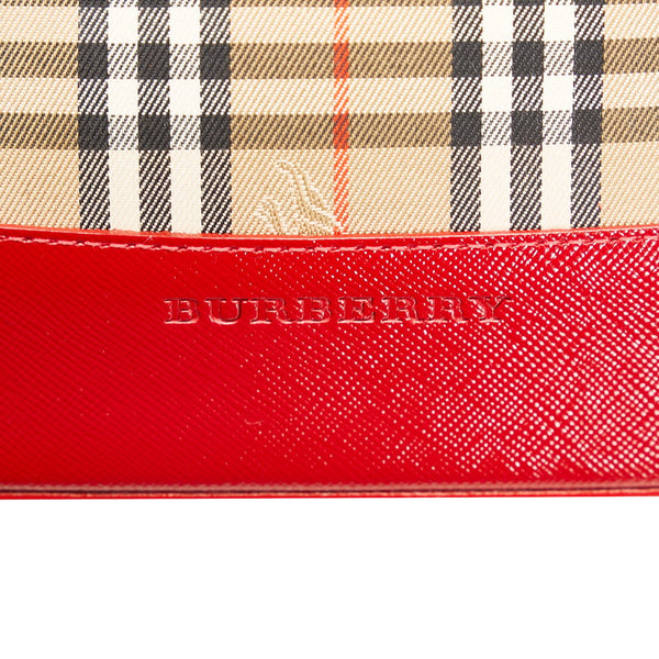 バーバリー ノバチェック シャドーホース ハンドバッグ ベージュ レッド キャンバス レザー レディース BURBERRY 【中古】